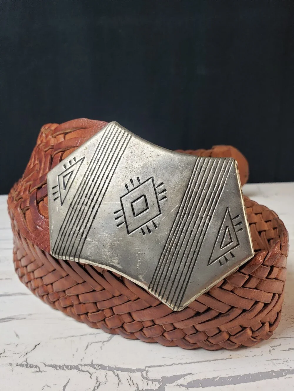 Four Winds Wide Braided Leather Waist Wrap/ Belt in Cognac - Women's M (30-32)